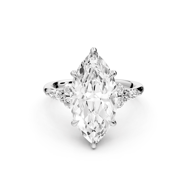 Sandi - 4ct 14k white gold Marquise Floral Cluster Side-Stone Engagement Ring with Plain Band - Mr. Alex Jewelry