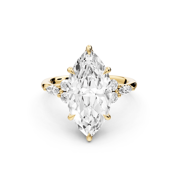 Sandi - 4ct 14k yellow gold Marquise Floral Cluster Side-Stone Engagement Ring with Plain Band - Mr. Alex Jewelry