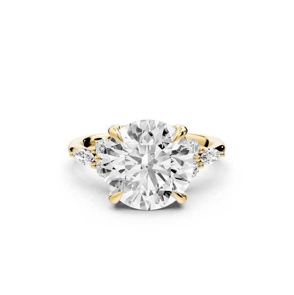 Sandi - 4ct 14k yellow gold Round Floral Cluster Side-Stone Engagement Ring with Plain Band - Mr. Alex Jewelry