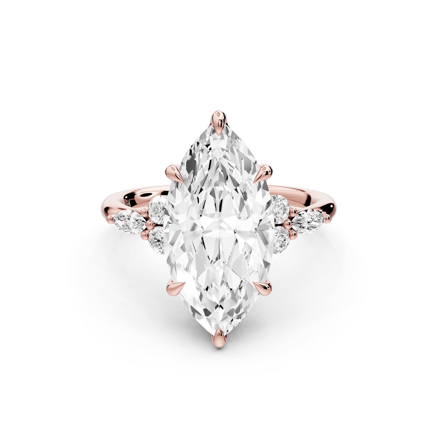 Sandi - 4ct 18k rose gold Marquise Floral Cluster Side-Stone Engagement Ring with Plain Band - Mr. Alex Jewelry