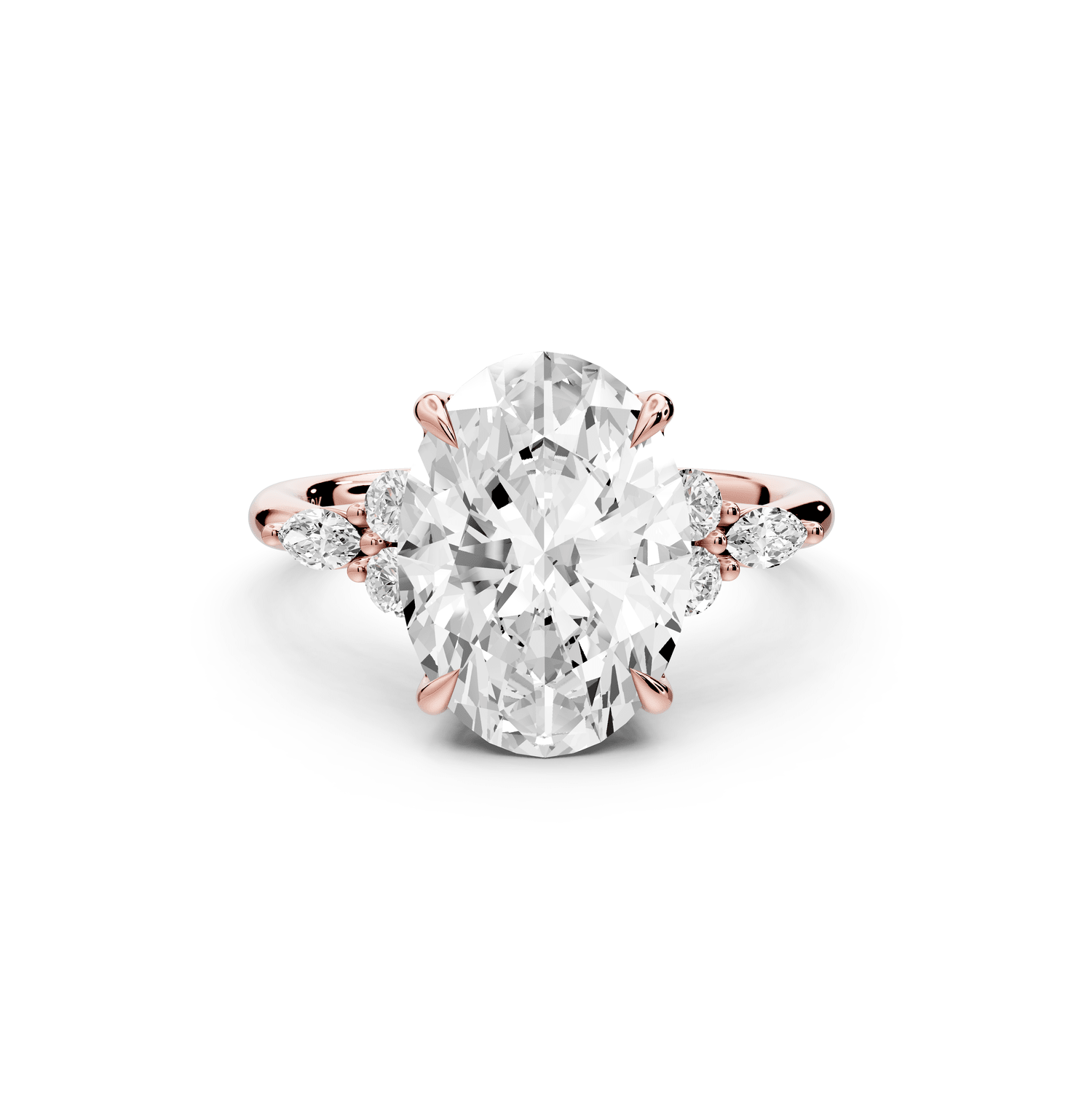 Sandi - 4ct 18k rose gold Oval Floral Cluster Side-Stone Engagement Ring with Plain Band - Mr. Alex Jewelry