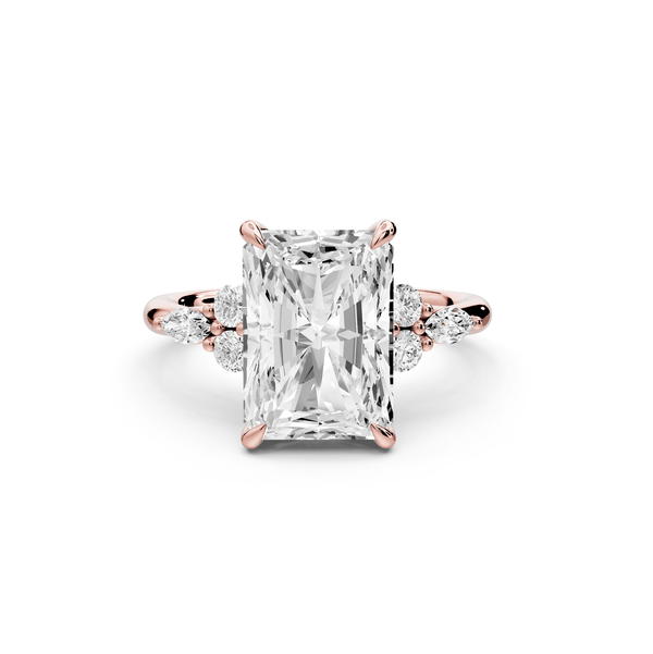 Sandi - 4ct 18k rose gold Radiant Floral Cluster Side-Stone Engagement Ring with Plain Band - Mr. Alex Jewelry