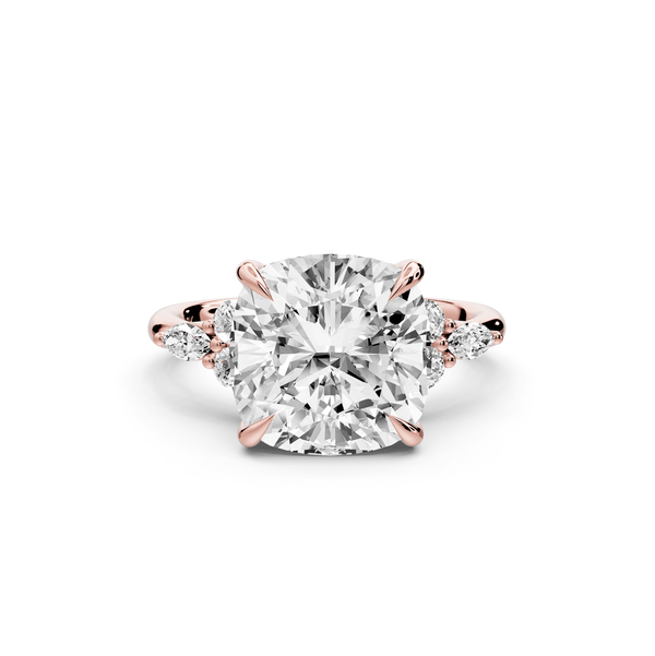 Sandi - 5ct 14k rose gold Cushion Floral Cluster Side-Stone Engagement Ring with Plain Band - Mr. Alex Jewelry