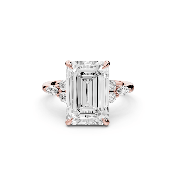 Sandi - 5ct 14k rose gold Emerald Floral Cluster Side-Stone Engagement Ring with Plain Band - Mr. Alex Jewelry