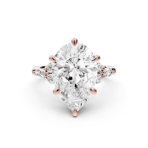 Sandi - 5ct 14k rose gold Pear Floral Cluster Side-Stone Engagement Ring with Plain Band - Mr. Alex Jewelry