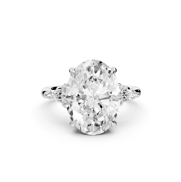 Sandi - 5ct 14k white gold Oval Floral Cluster Side-Stone Engagement Ring with Plain Band - Mr. Alex Jewelry