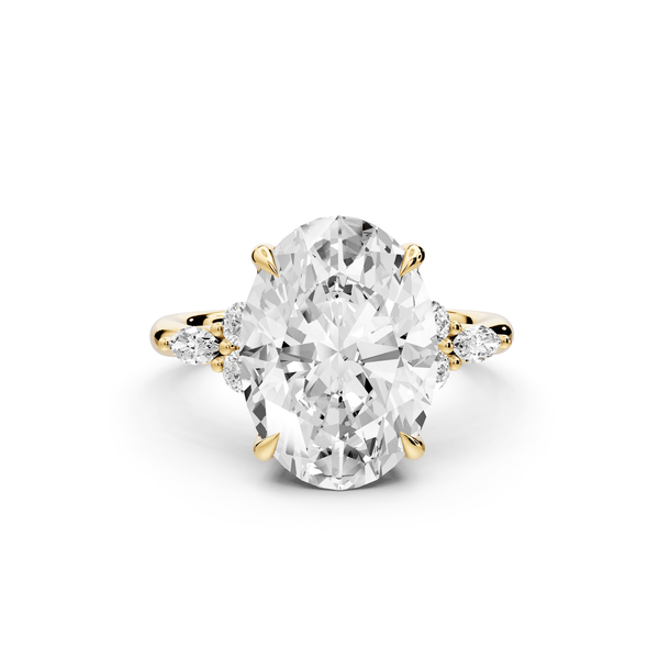 Sandi - 5ct 14k yellow gold Oval Floral Cluster Side-Stone Engagement Ring with Plain Band - Mr. Alex Jewelry