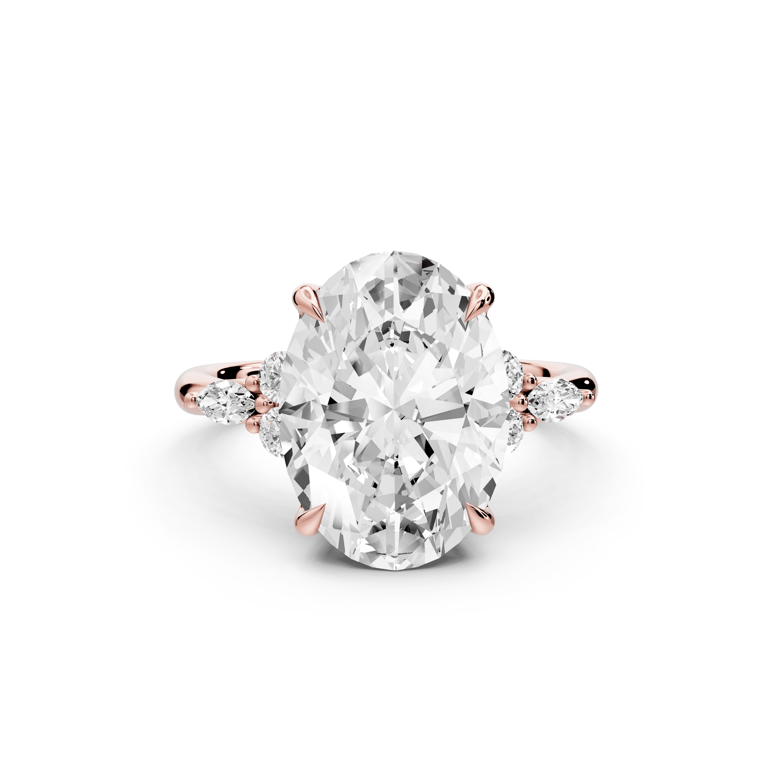 Sandi - 5ct 18k rose gold Oval Floral Cluster Side-Stone Engagement Ring with Plain Band - Mr. Alex Jewelry