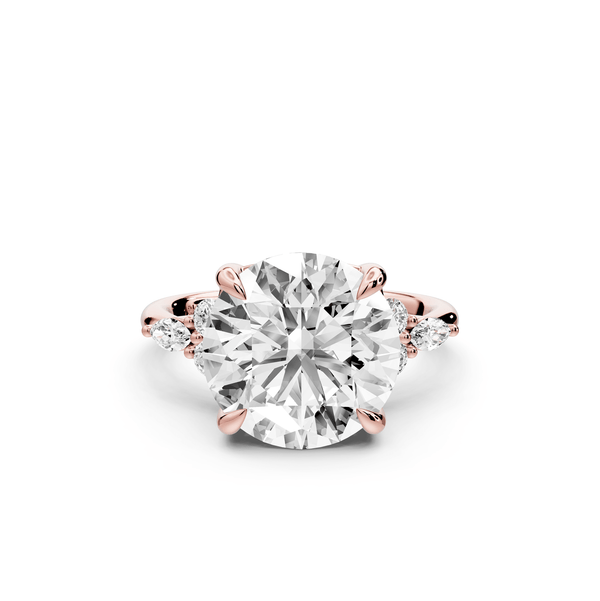 Sandi - 5ct 18k rose gold Round Floral Cluster Side-Stone Engagement Ring with Plain Band - Mr. Alex Jewelry