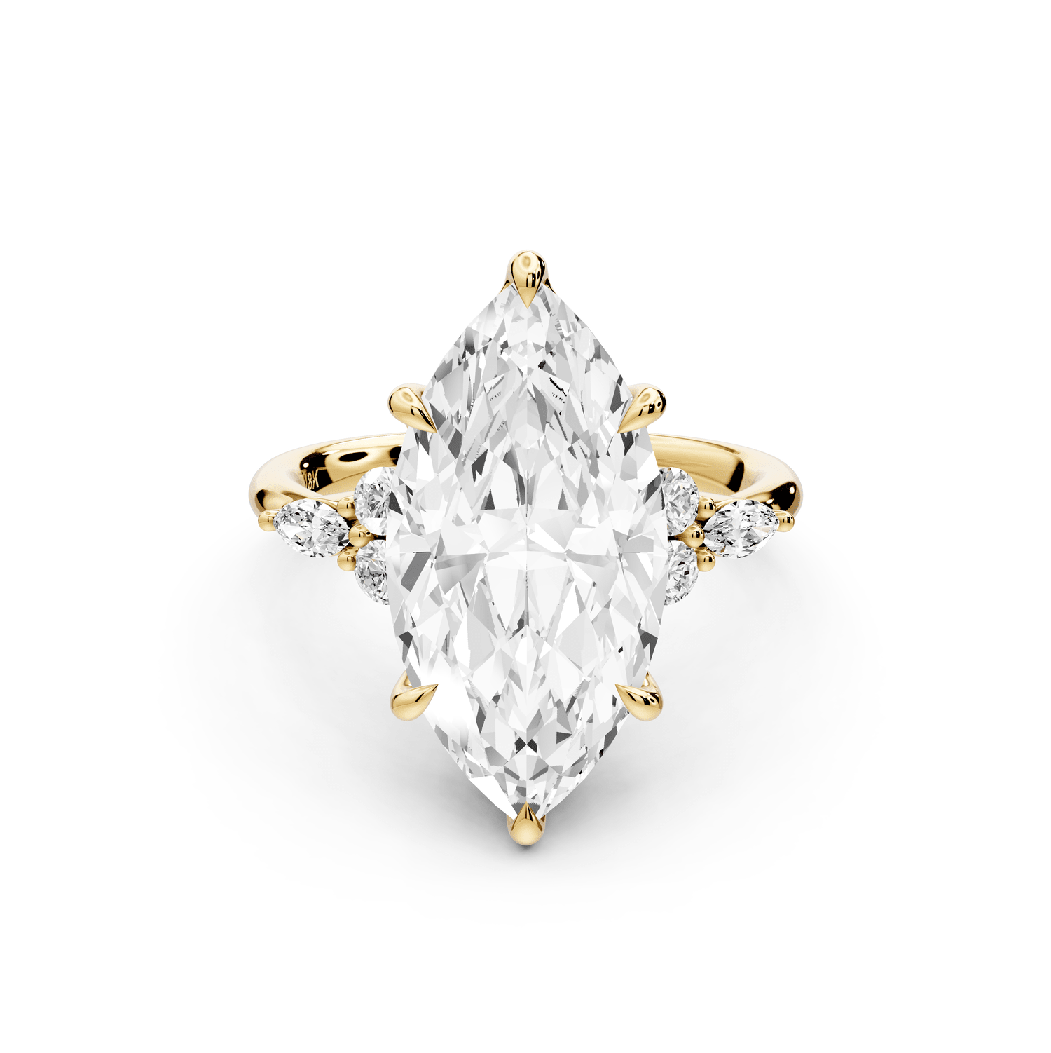 Sandi - 5ct 18k yellow gold Marquise Floral Cluster Side-Stone Engagement Ring with Plain Band - Mr. Alex Jewelry