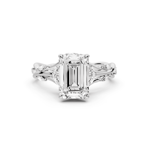 Sarah - 2ct 14k white gold Emerald Nature-Inspired Engagement Ring with Sculpted Vine and Leaf Side Stones - Mr. Alex Jewelry