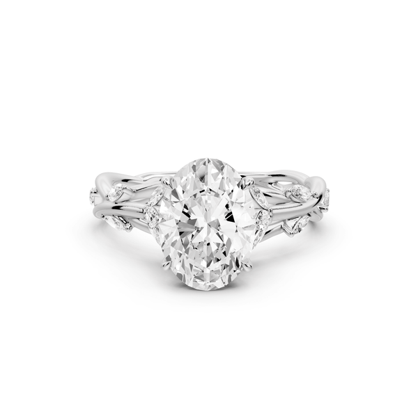 Sarah - 2ct 14k white gold Oval Nature-Inspired Engagement Ring with Sculpted Vine and Leaf Side Stones - Mr. Alex Jewelry