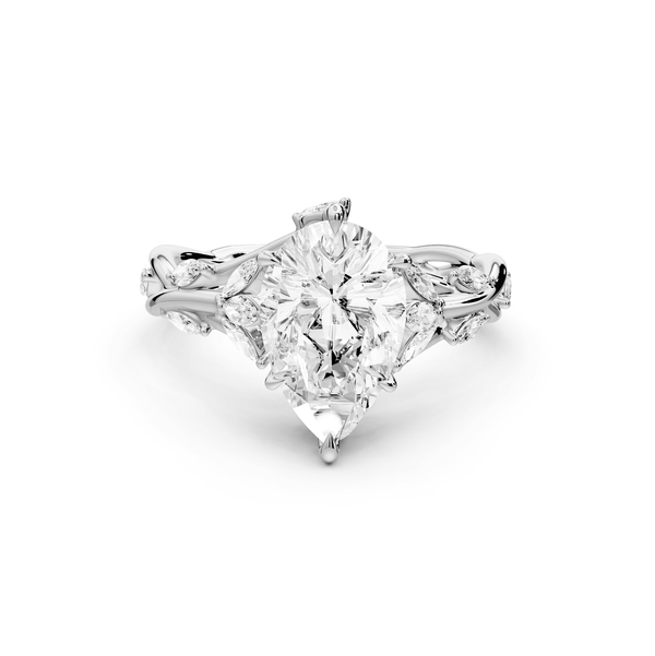 Sarah - 2ct 14k white gold Pear Nature-Inspired Engagement Ring with Sculpted Vine and Leaf Side Stones - Mr. Alex Jewelry
