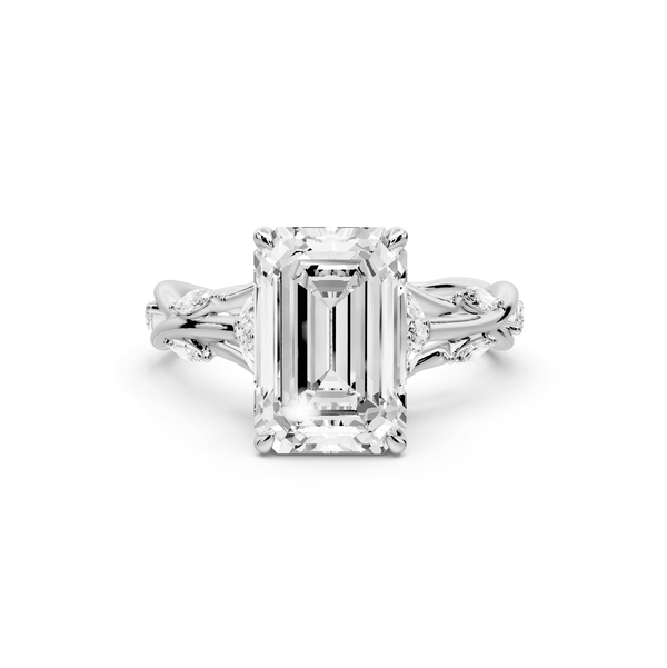 Sarah - 3ct 14k white gold Emerald Nature-Inspired Engagement Ring with Sculpted Vine and Leaf Side Stones - Mr. Alex Jewelry