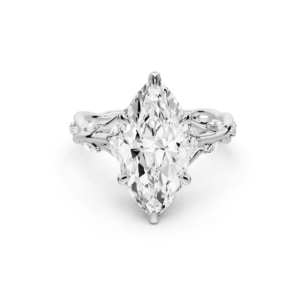 Sarah - 3ct 14k white gold Marquise Nature-Inspired Engagement Ring with Sculpted Vine and Leaf Side Stones - Mr. Alex Jewelry