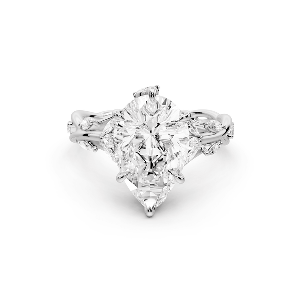 Sarah - 3ct 14k white gold Pear Nature-Inspired Engagement Ring with Sculpted Vine and Leaf Side Stones - Mr. Alex Jewelry