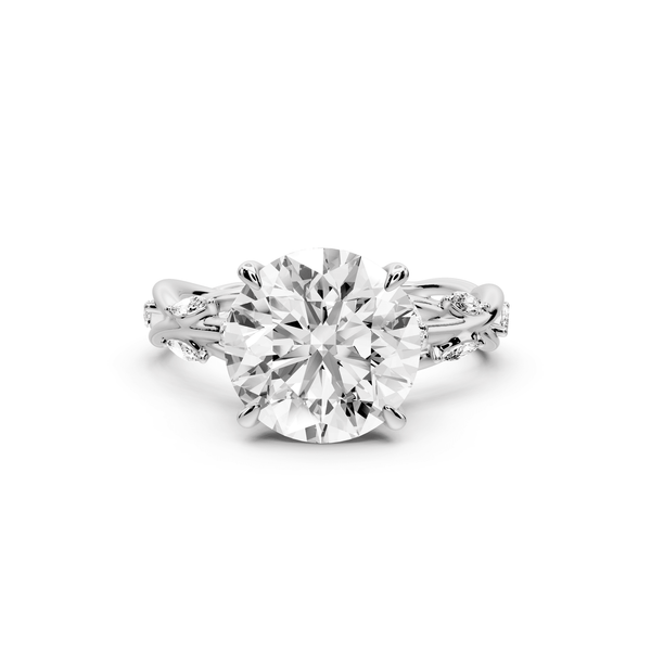 Sarah - 3ct 14k white gold Round Nature-Inspired Engagement Ring with Sculpted Vine and Leaf Side Stones - Mr. Alex Jewelry