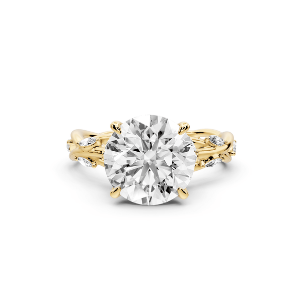 Sarah - 3ct 14k yellow gold Round Nature-Inspired Engagement Ring with Sculpted Vine and Leaf Side Stones - Mr. Alex Jewelry