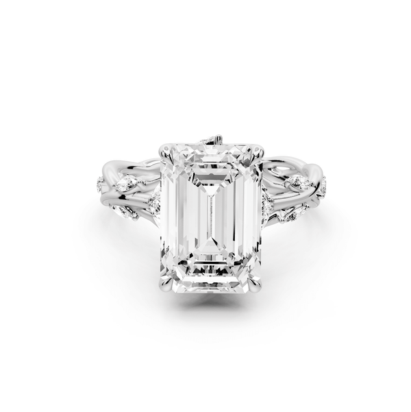 Sarah - 4ct 14k white gold Emerald Nature-Inspired Engagement Ring with Sculpted Vine and Leaf Side Stones - Mr. Alex Jewelry