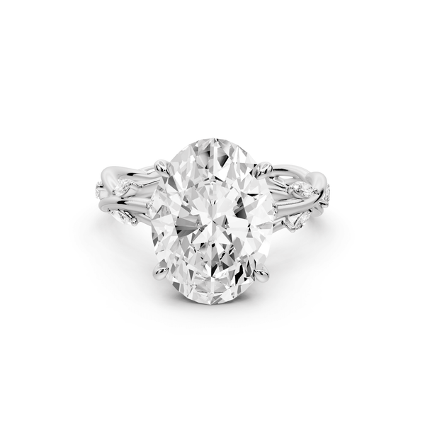 Sarah - 4ct 14k white gold Oval Nature-Inspired Engagement Ring with Sculpted Vine and Leaf Side Stones - Mr. Alex Jewelry