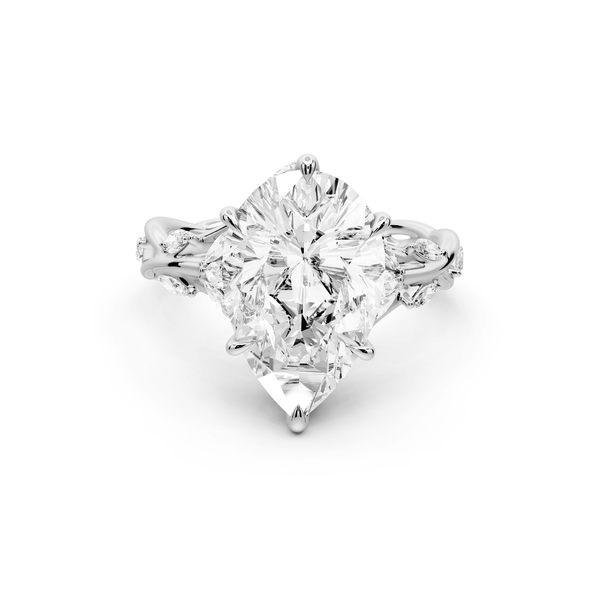 Sarah - 4ct 14k white gold Pear Nature-Inspired Engagement Ring with Sculpted Vine and Leaf Side Stones - Mr. Alex Jewelry