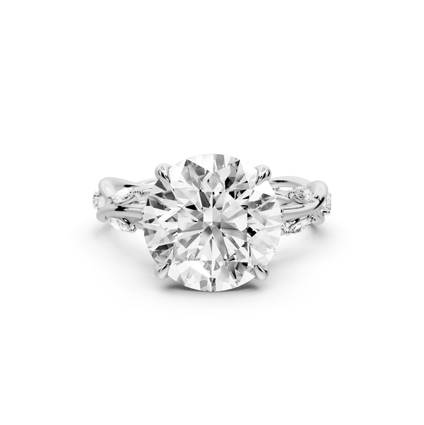 Sarah - 4ct 14k white gold Round Nature-Inspired Engagement Ring with Sculpted Vine and Leaf Side Stones - Mr. Alex Jewelry