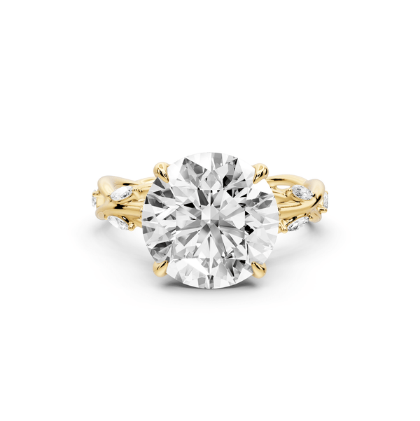 Sarah - 4ct 14k yellow gold Round Nature-Inspired Engagement Ring with Sculpted Vine and Leaf Side Stones - Mr. Alex Jewelry