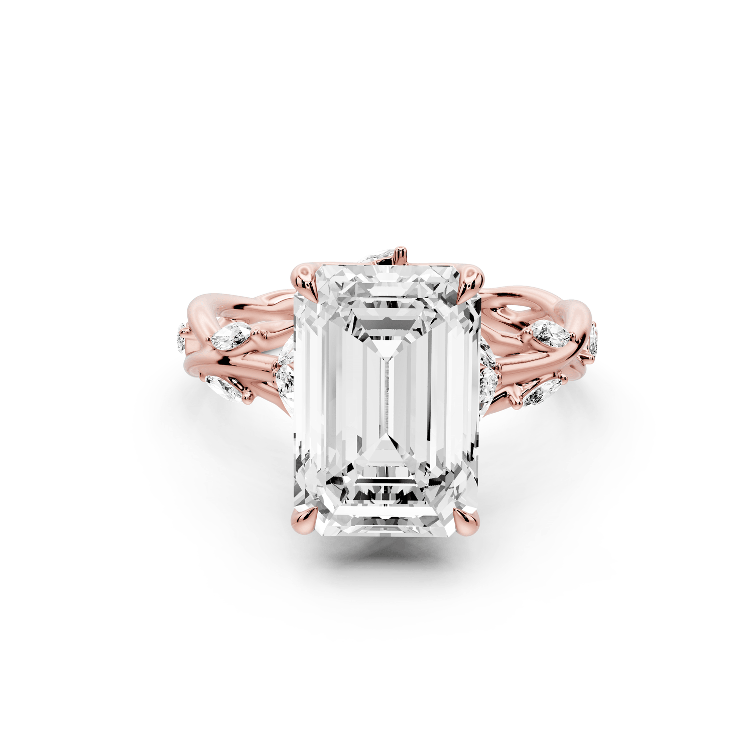Sarah - 4ct 18k rose gold Emerald Nature-Inspired Engagement Ring with Sculpted Vine and Leaf Side Stones - Mr. Alex Jewelry