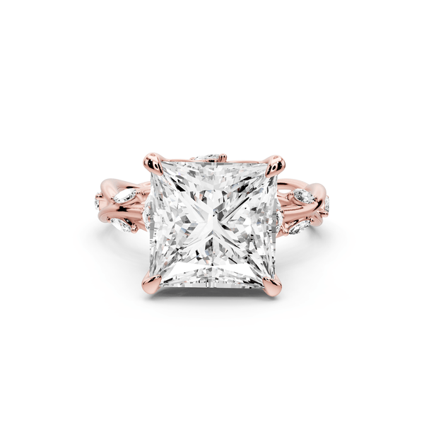 Sarah - 5ct 14k rose gold Princess Nature-Inspired Engagement Ring with Sculpted Vine and Leaf Side Stones - Mr. Alex Jewelry