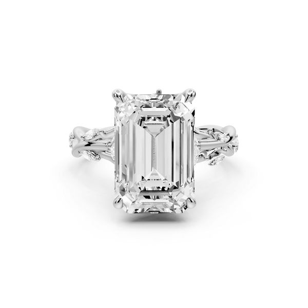 Sarah - 5ct 14k white gold Emerald Nature-Inspired Engagement Ring with Sculpted Vine and Leaf Side Stones - Mr. Alex Jewelry
