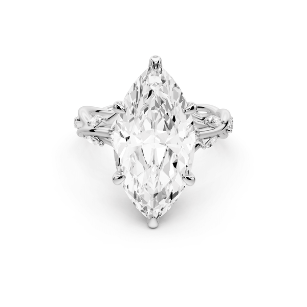 Sarah - 5ct 14k white gold Marquise Nature-Inspired Engagement Ring with Sculpted Vine and Leaf Side Stones - Mr. Alex Jewelry