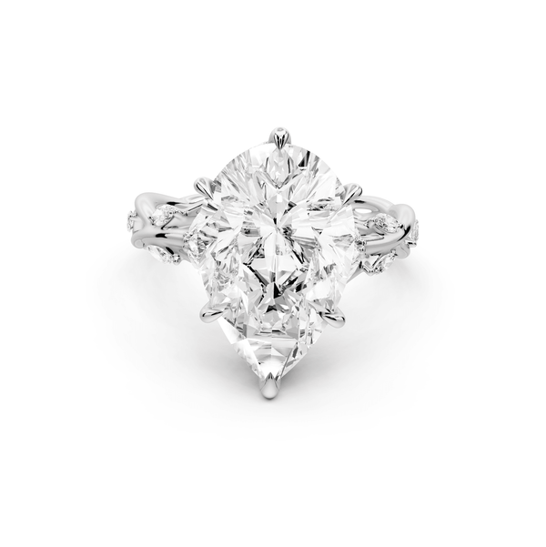 Sarah - 5ct 14k white gold Pear Nature-Inspired Engagement Ring with Sculpted Vine and Leaf Side Stones - Mr. Alex Jewelry