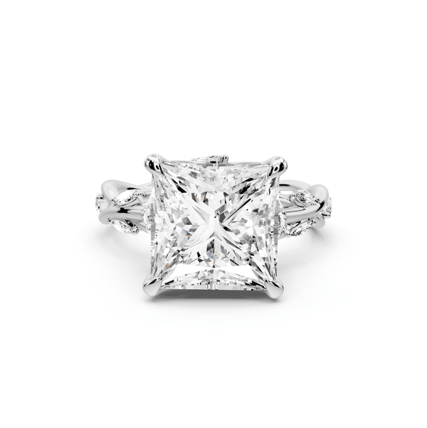 Sarah - 5ct 14k white gold Princess Nature-Inspired Engagement Ring with Sculpted Vine and Leaf Side Stones - Mr. Alex Jewelry