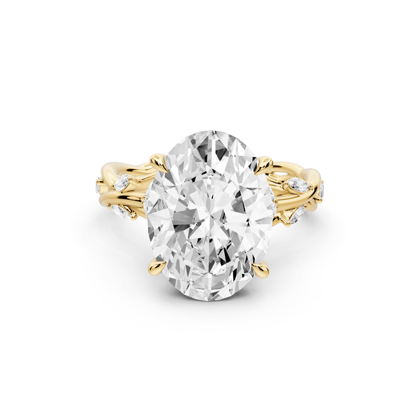 Sarah - 5ct 14k yellow gold Oval Nature-Inspired Engagement Ring with Sculpted Vine and Leaf Side Stones - Mr. Alex Jewelry