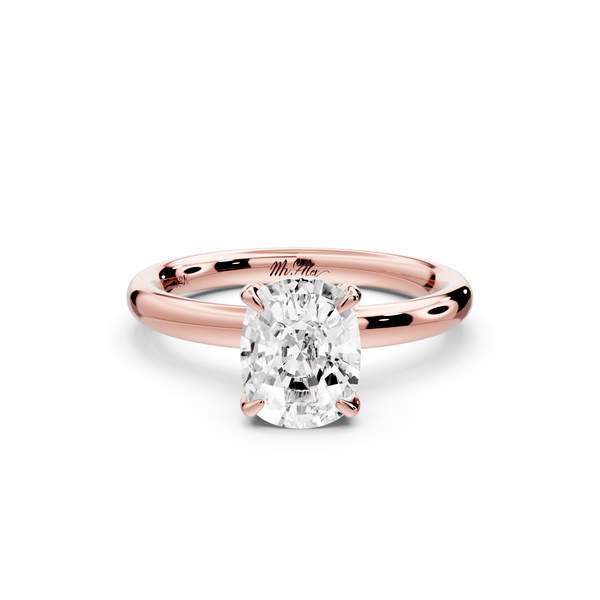 Shira - 2ct 14k rose gold ecushion diamond with hidden halo and diamond crown talon prong solitaire engagement ring - Mr. Alex Jewelry