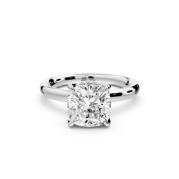 Shira - 2ct 14k white gold cushion diamond with hidden halo and diamond crown talon prong solitaire engagement ring - Mr. Alex Jewelry