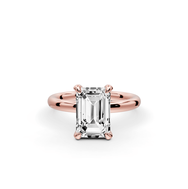 Shira - 2ct 18k rose gold emerald diamond with hidden halo and diamond crown talon prong solitaire engagment ring - Mr. Alex Jewelry
