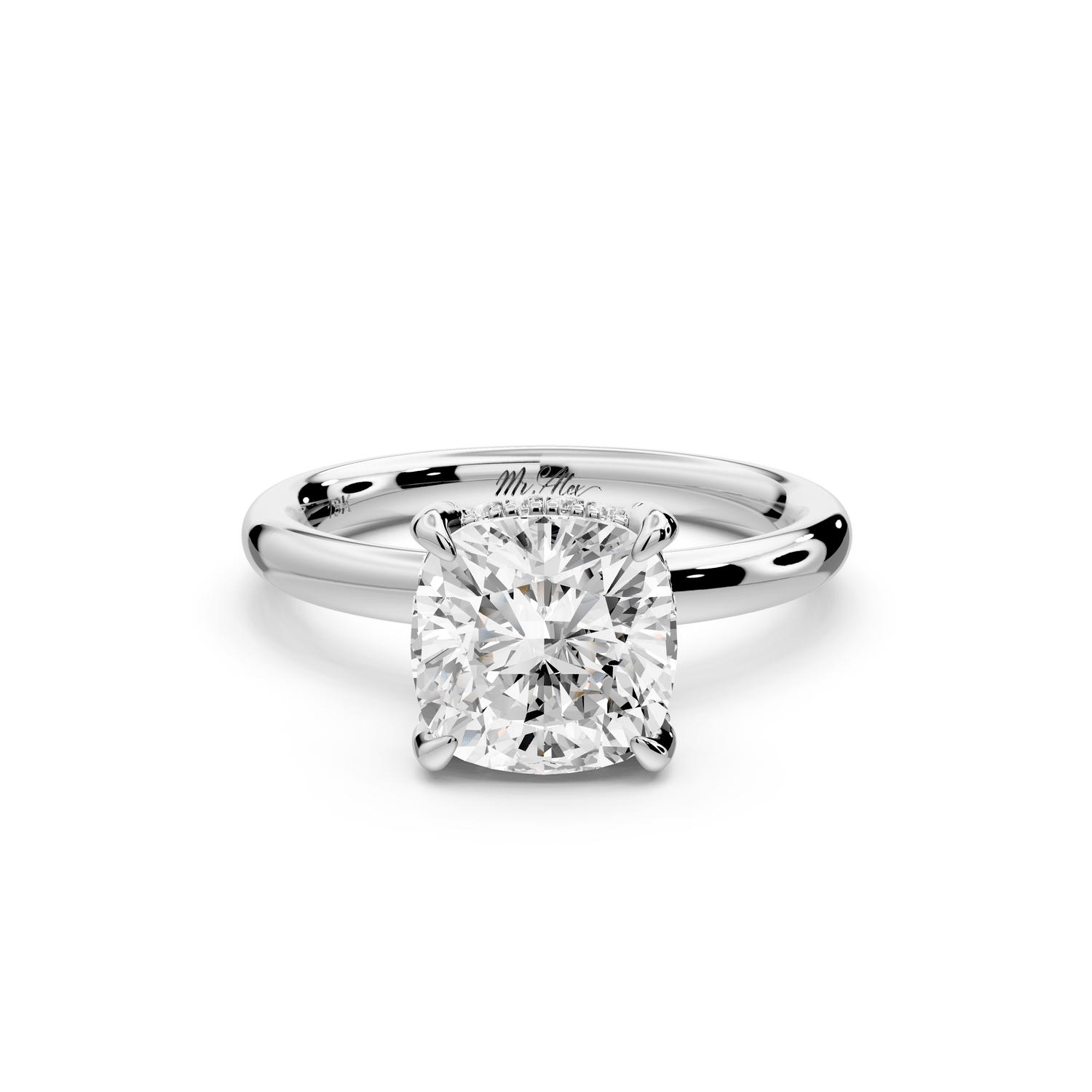 Shira - 2ct platinum cushion diamond with hidden halo and diamond crown talon prong solitaire engagement ring - Mr. Alex Jewelry