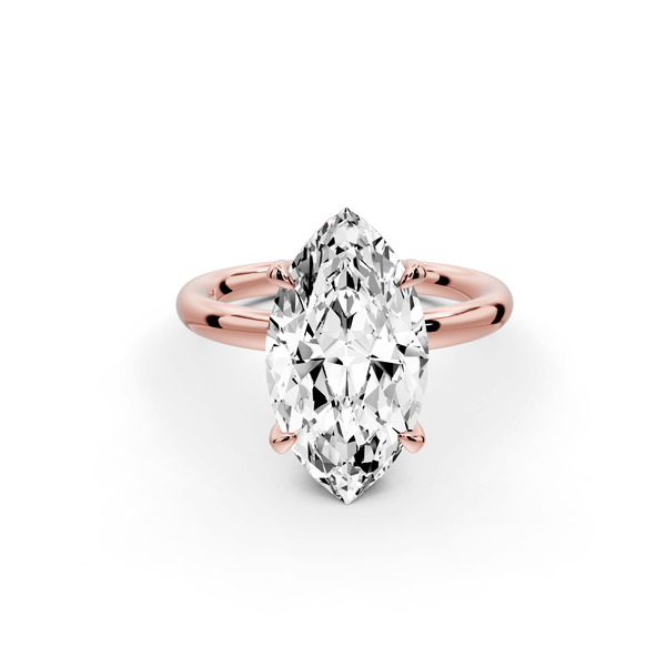 Shira - 3ct 14k rose gold marquise diamond with hidden halo and diamond crown talon prong solitaire engagement ring - Mr. Alex Jewelry