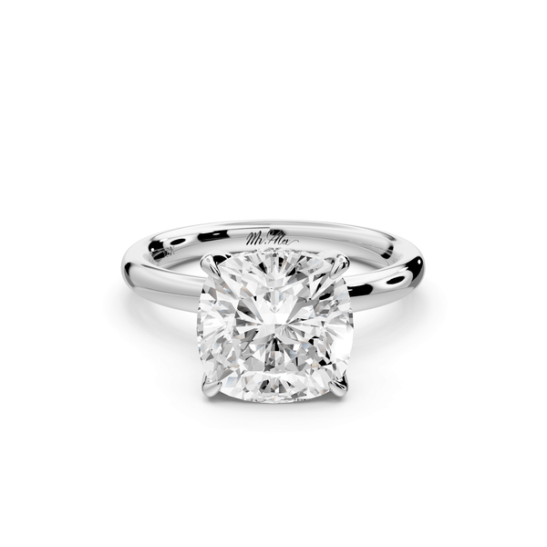 Shira - 3ct platinum cushion diamond with hidden halo and diamond crown talon prong solitaire engagement ring - Mr. Alex Jewelry