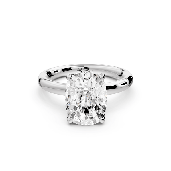 Shira - 4ct 14k white gold ecushion diamond with hidden halo and diamond crown talon prong solitaire engagement ring - Mr. Alex Jewelry