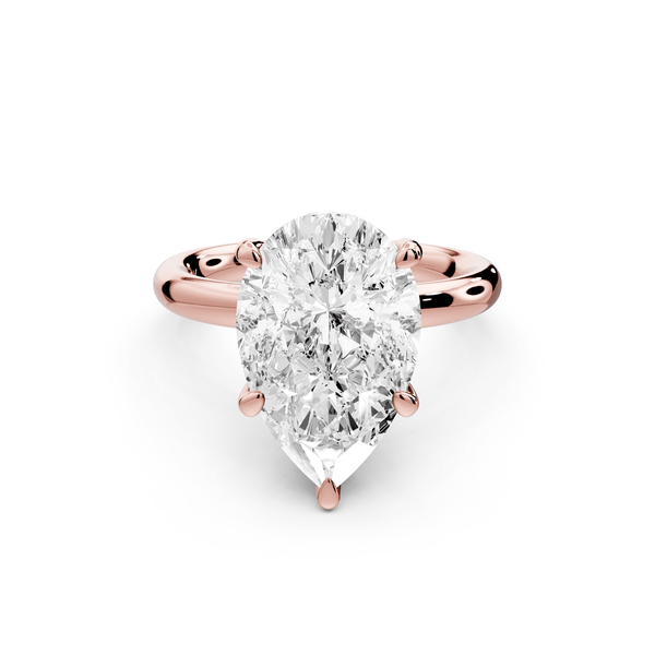 Shira - 4ct 18k rose gold pear diamond with hidden halo and diamond crown talon prong solitaire engagment ring - Mr. Alex Jewelry