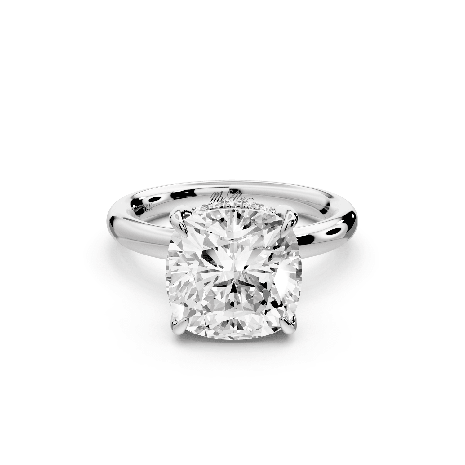 Shira - 4ct platinum cushion diamond with hidden halo and diamond crown talon prong solitaire engagement ring - Mr. Alex Jewelry