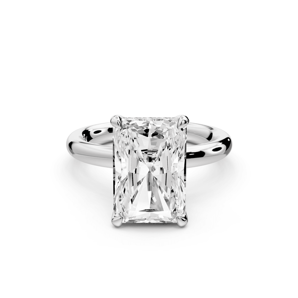 Shira - 5ct 14k white gold radiant diamond with hidden halo and diamond crown talon prong solitaire engagement ring - Mr. Alex Jewelry