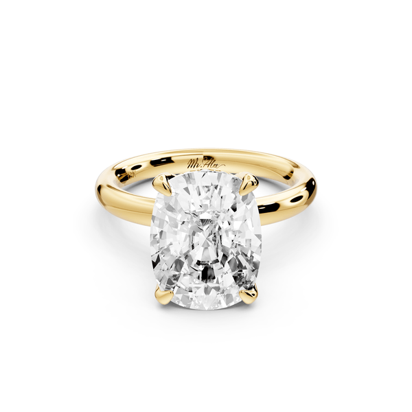 Shira - 5ct 14k yellow gold ecushion diamond with hidden halo and diamond crown talon prong solitaire engagement ring - Mr. Alex Jewelry