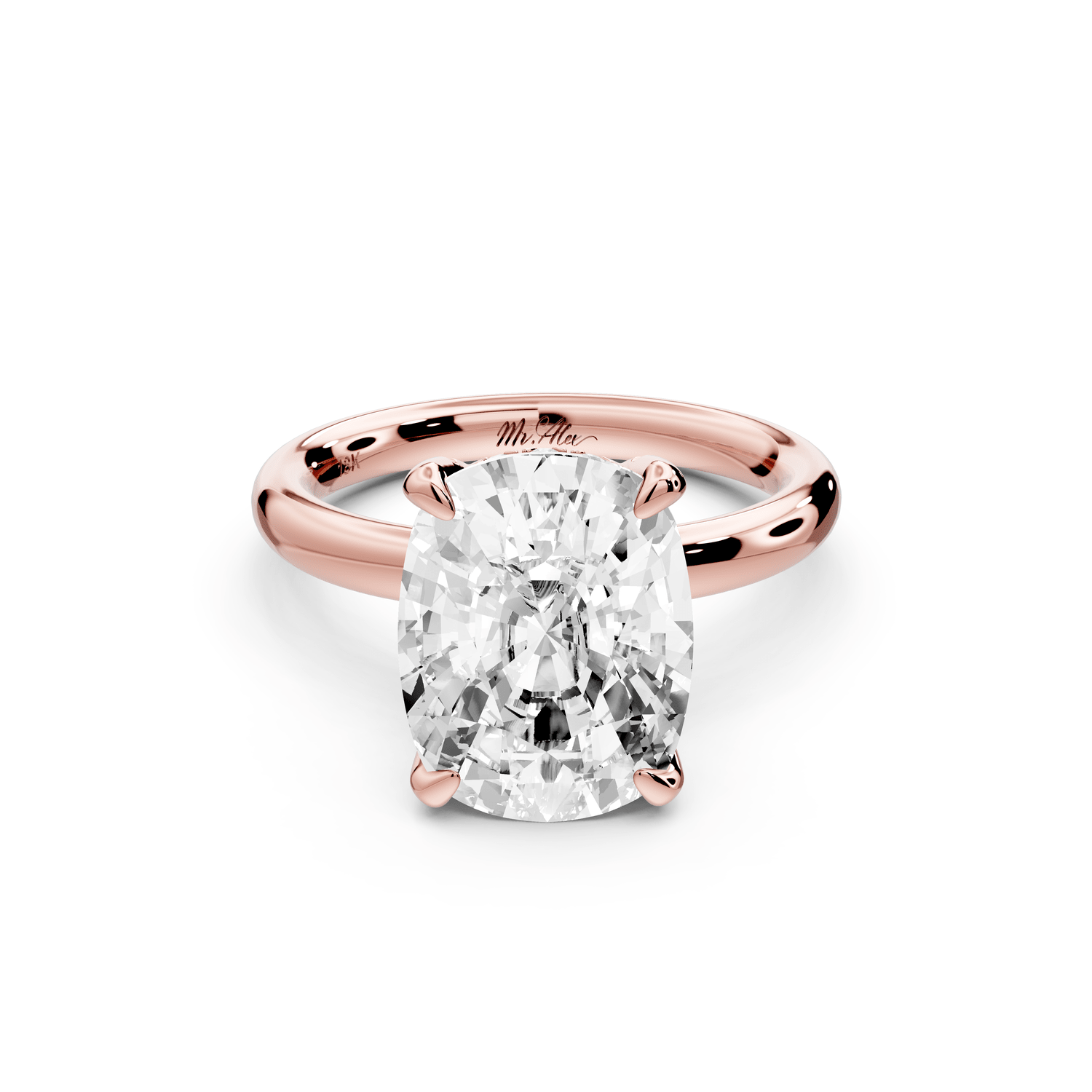 Shira - 5ct 18k rose gold ecushion diamond with hidden halo and diamond crown talon prong solitaire engagement ring - Mr. Alex Jewelry