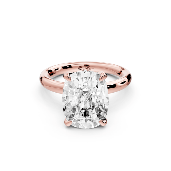 Shira - 5ct 18k rose gold ecushion diamond with hidden halo and diamond crown talon prong solitaire engagement ring - Mr. Alex Jewelry