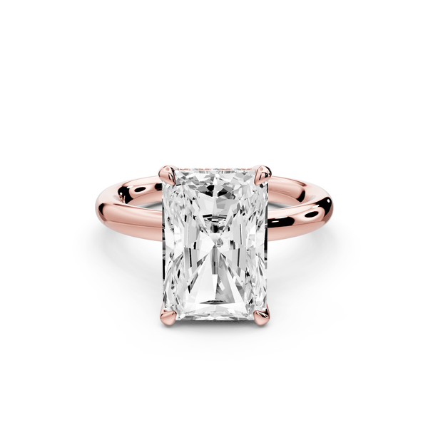 Shira - 5ct 18k rose gold radiant diamond with hidden halo and diamond crown talon prong solitaire engagement ring - Mr. Alex Jewelry