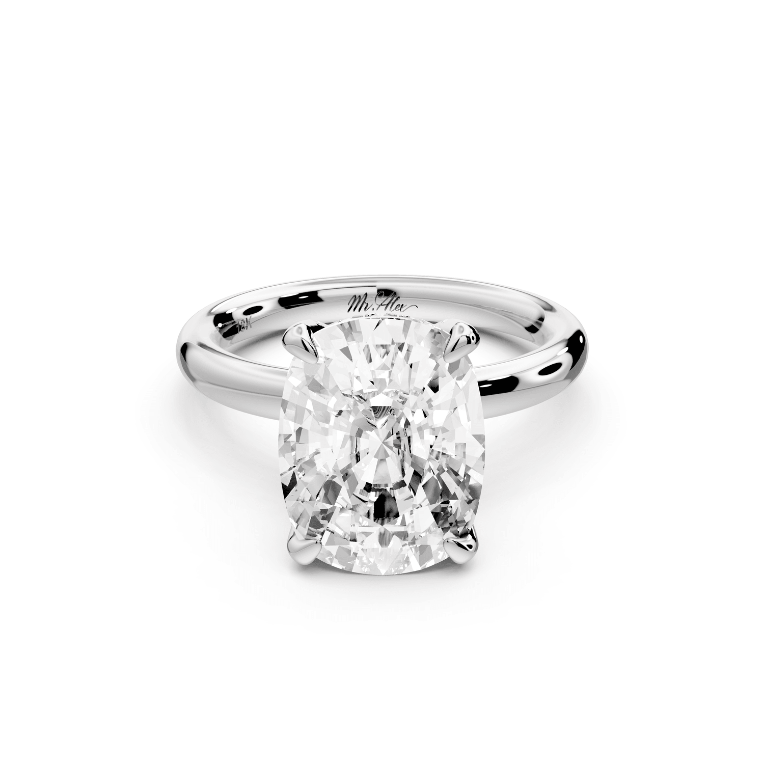 Shira - 5ct platinum ecushion diamond with hidden halo and diamond crown talon prong solitaire engagement ring - Mr. Alex Jewelry