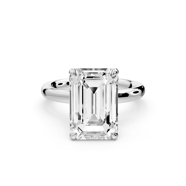 Shira - 5ct platinum emerald diamond with hidden halo and diamond crown talon prong solitaire engagment ring - Mr. Alex Jewelry